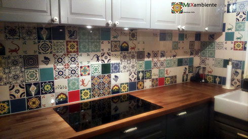 Dekorfliesen für die Küche - keramikfliesen von Mexambiente aus Mexiko - Patchwork Fliesenspiegel