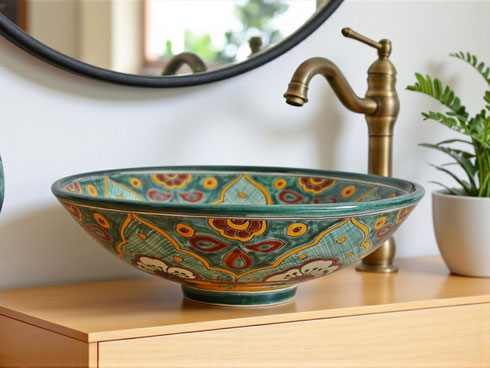Großes Waschbecken aus Mexiko - VERANO VERDE in grün bemalt