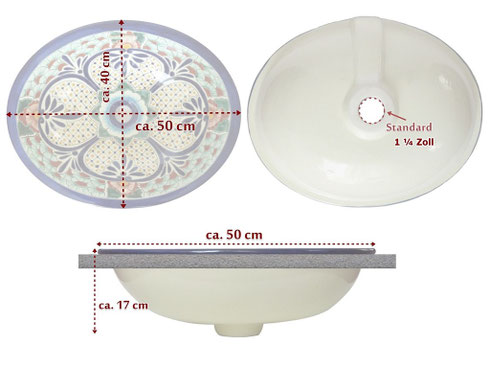 Einbauwaschbecken oval - Maßen