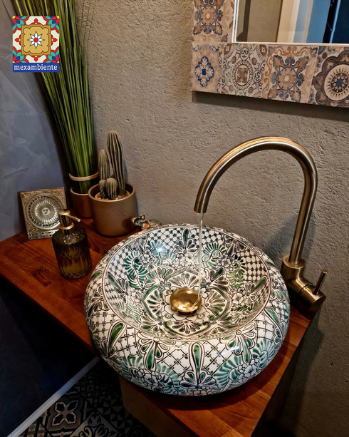 Talavera Waschbecken aus Mexiko Imperial in 100% handbemalte Keramik für Gästebad
