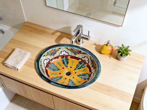 Badezimmer Waschtisch mit eingebautem Waschbecken VERANO aus Mexiko von Mexambiente