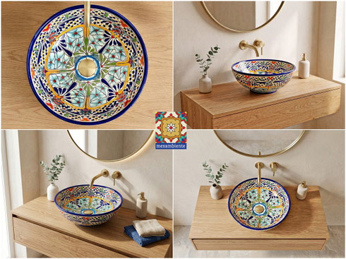 Galerie Mexikanisches Waschbecken im Talavera-Stil CARIBE im bezaubernden Gästebad