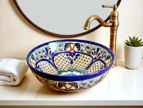 Talavera Stil Waschbecken Guanajuato - Badezimmer Holzwaschtisch