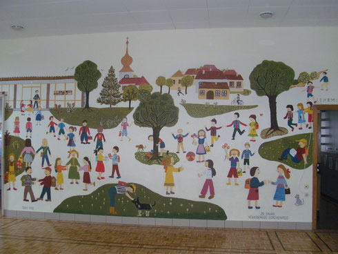 Dieses Wandbild zierte unsere Aula seit dem 25-jähr. Jubiläum der Schule 1982.
