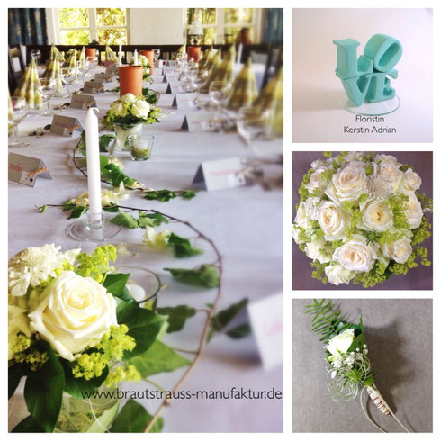 Tischdeko& Brautstrauß mit Rosen zur Hochzeit an der Hamme