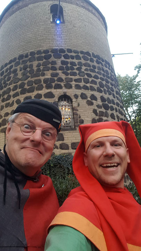 Spielmann Michel und Jeremias, der Gaukler, Sept. 2018, private Feier im Haus der Blauen Funken in Köln