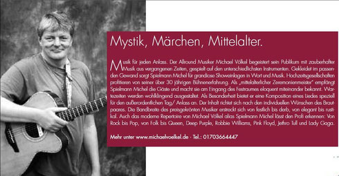 Michael, Völkel, Voelkel, Spielmann, Michel, Hochzeit, "Musik auf Wunsch", Mittelalter, mittelalterliche Hochzeit, Standesamt, Gitarre, Dudelsack, Flöte, 