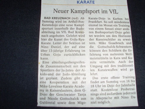 Dojo Eröffnung 2012, Allgemeine Zeitung Bad Kreuznach