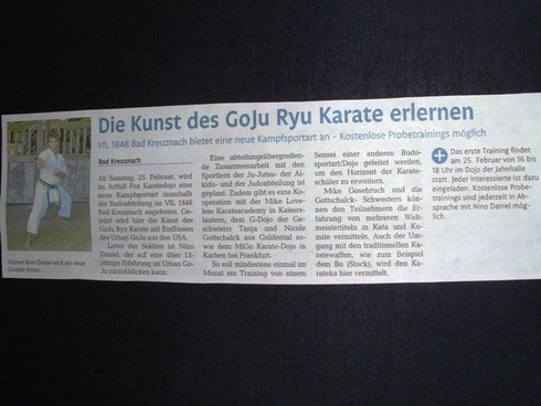 Dojo Eröffnung 2012, Öffentlicher Anzeiger Bad Kreuznach