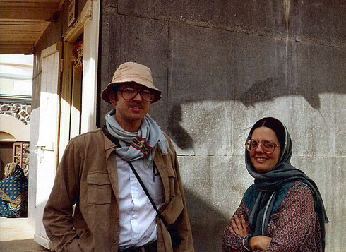 John Connor and Anne Giles outside Baba's Cabin, Meherabad, India