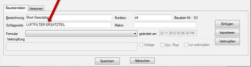 Schlagworte für den Textbaustein vergeben