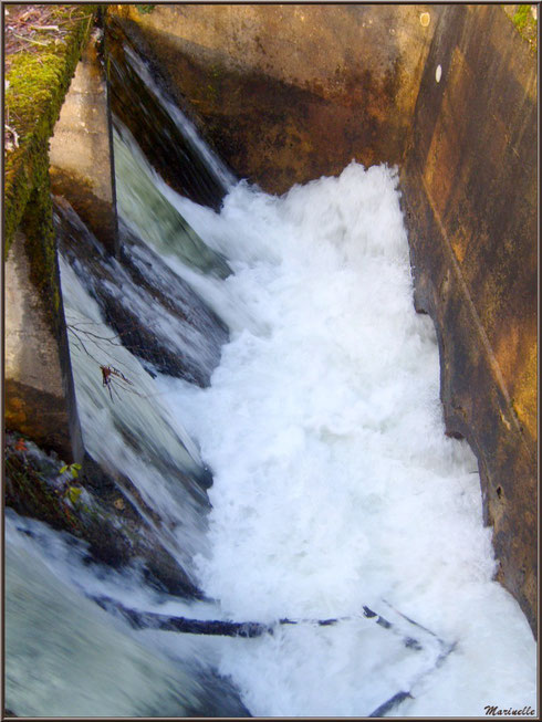 Chute d'eau en sortie d'une écluse sur le Canal des Landes au Parc de la Chêneraie à Gujan-Mestras (Bassin d'Arcachon)