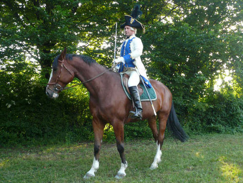  Un ufficiale superiore della fanteria veneta montata a cavallo, in uniforme del del Settecento