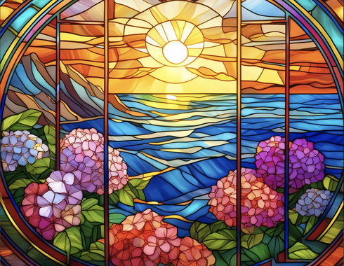 海と紫陽花
