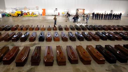 The bodies of African migrants in Lampedusa, Italy