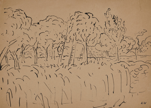 Louis Valtat ,  arbres encre de chine sur papier  , cachet du monogramme, 24 x 32 cm , galerie agnes thiebault, paris 