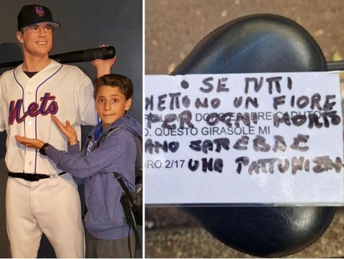 Alessandro Meszely e a destra la vergognosa scritta (Tratto dal Corriere della Sera)