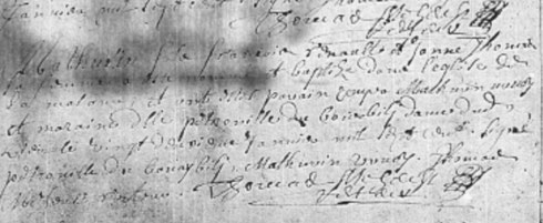 Acte de baptême de Mathurin Renault le 22 janvier 1700 (cliquez pour agrandir).