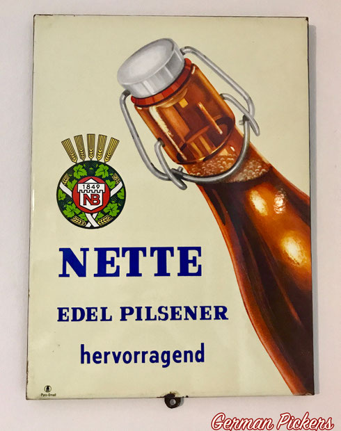 Nette Edel Pils ( Bräu ) - Emailschild  Koblenz / Neuwied - Deutschland um 1940/1950  28 x 38 cm, Pyro Email 