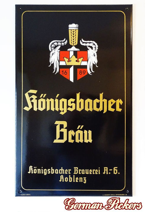 Königsbacher Bräu Koblenz  - Emailschild  Deutschland um 1940  C. Robert Dold Offenburg, 50 x 70 cm 