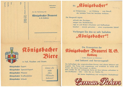 Königsbacher Bräu / Brauerei Ansichtskarte  Übersicht aller Produkte  um 1950 