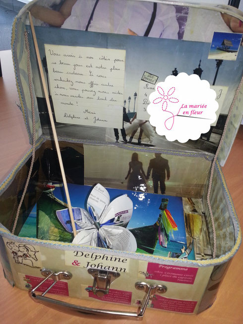 Urne de mariage originale, valise pour voyage de noces