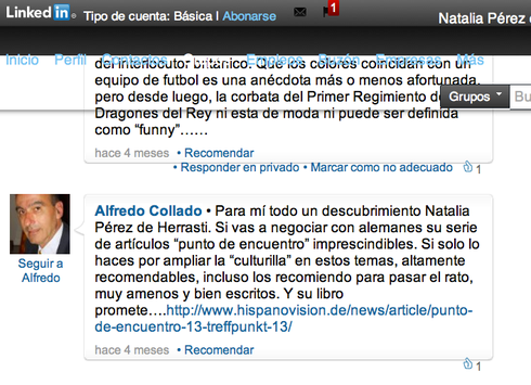 CAPTURA DE LA RECOMENDACIÓN DE ALFREDO COLLADO
