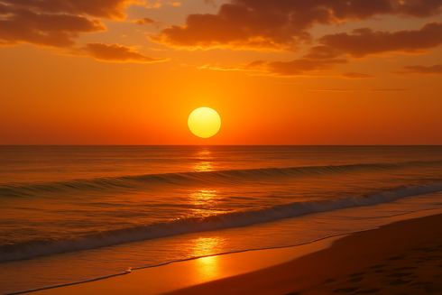 夕日が沈む海岸