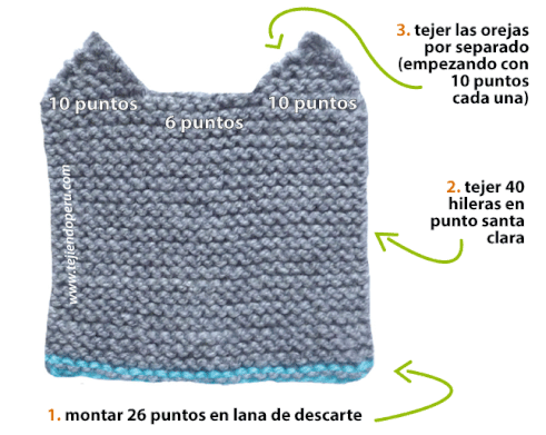 Tutorial: bolsillo en forma de gatito para aplicado tejido en dos agujas o palitos