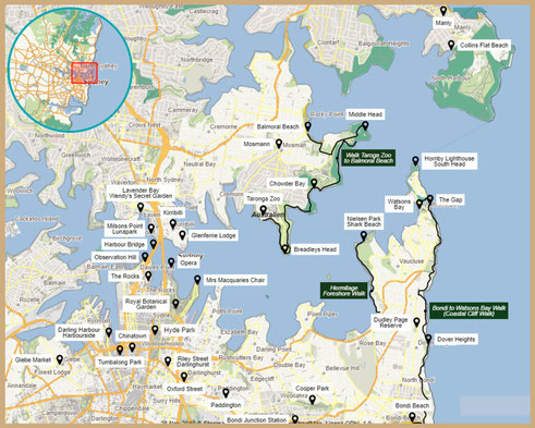 Sydney Harbour Bridge, Sydney Map, Sydney-Karte