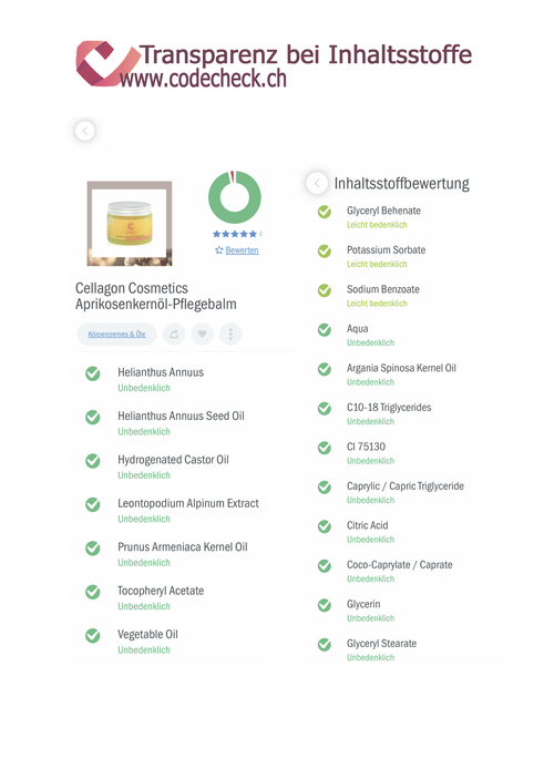Codecheck-Bewertung des Aprikosenkernöl-Pflegebalms