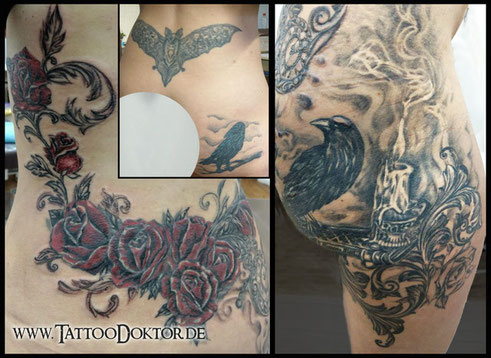 Tattoo Rostock, Cover Up Tattoo Rosen Rabe Kerze, TattooRitual, TattooDoktor, bestes Tattoostudio Rostock