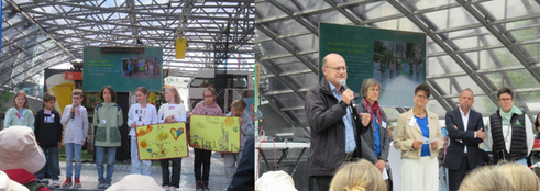 Links: Schüler der Grundschule Reitmehring Rechts: Rede von Dr. Norbert Schäffer