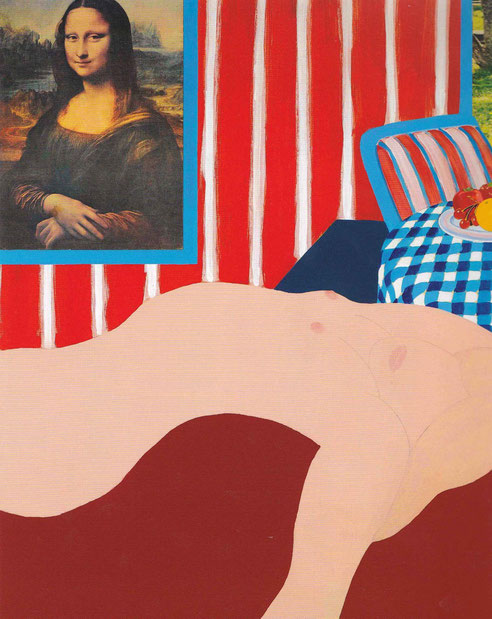 Gran desnudo americano n.31,1962-Tom Wesselmann.Óleo técnica mixta y collage sobre tabla. 152cmx121cm.Col privada.Limita su paleta de colores a la bandera americana,colores brillantes en un típico hogar de alta burguesia americana.