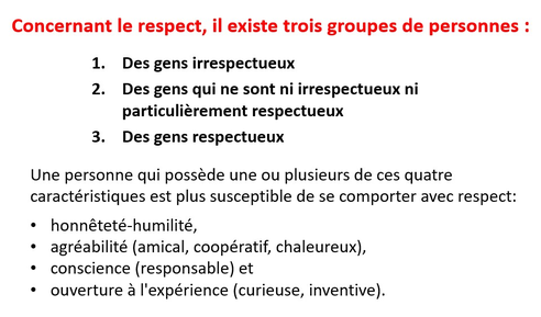 Comment réagir face à un comportement irrespectueux - trois groupes de personne - respectueux quatre caractéristiques -     honnêteté-humilité, ​agréabilité, ​conscience, ouverture à l'expérience - www.learn-study-work.org