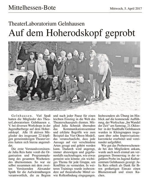Pressevorbericht zu unserer szenischen Poe-Lesung im Lorbass - erschienen am 28.03.2015 im "Gelnhäuser Tageblatt".