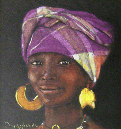 jeune femme sénégalaise, pastel, Sénégal, Dakar, Afrique,