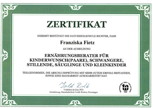 Franzi Fietz - Weiterbildungszertifikat
