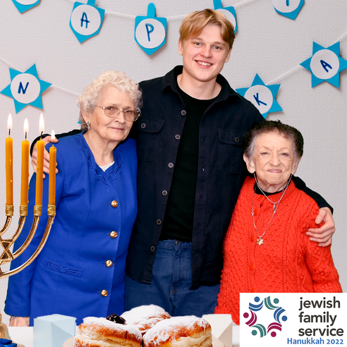 [L–R] Lisa MacVittie, Enno Zschiedrich, and Annette Lebowski — Lisa and Annette are clients of JFS’s Center for Holocaust Survivors. Enno is JFS’s Action Reconciliation Service for Peace Volunteer.