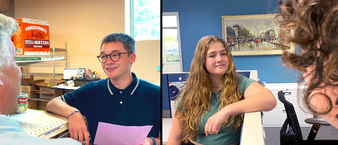 Mattis Gunter (center left) and Neele Ehlers (center right) have been the Action Reconciliation Service for Peace (ARSP) volunteers for Jewish Family Service, working to support Holocaust survivors and provide food assistance to the Jewish community.