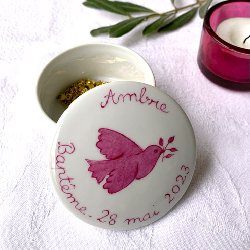 Boîute à dragées ou boîte à bijoux Colombe Prune Unie