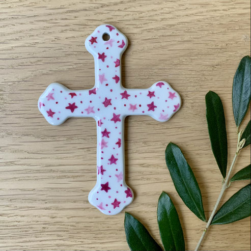 Croix murale semis d'étoiles Rose