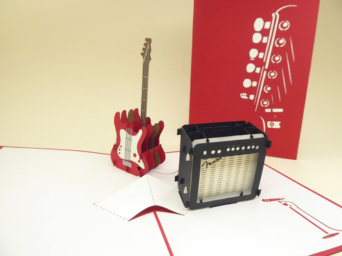 Carte pop-up guitare électrique et ampli Fender en carte d'anniversaire
