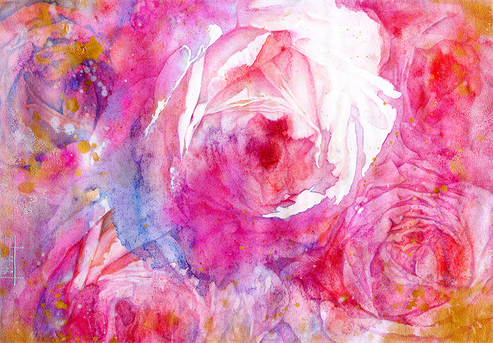 "21 Roses"   21.0×29.7cm    Watercolor. Framed.