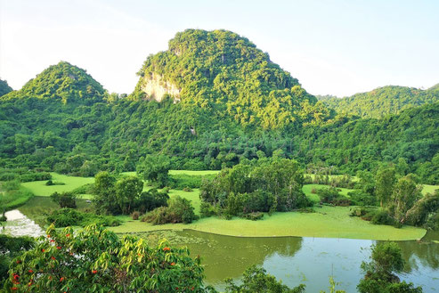 Vue de la baie de Ha Long terrestre visitée à vélo
