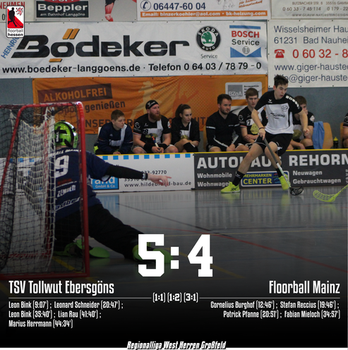 Floorball Mainz verpasst die Siege gegen Tollwut Ebersgöns und SV Espenau Rangers jeweils um nur ein Tor