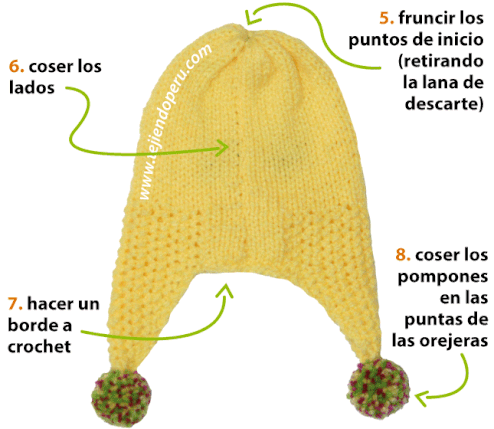 Cómo tejer un gorro con orejeras (chullo) en dos agujas o palitos para niños