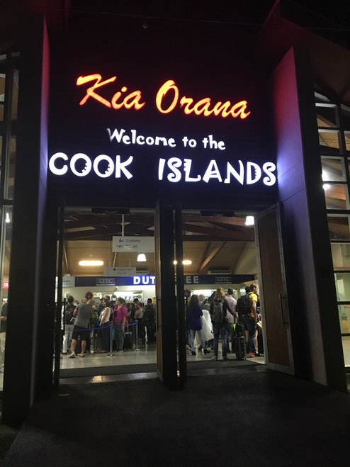 Rarotonga airport, arrivals at night