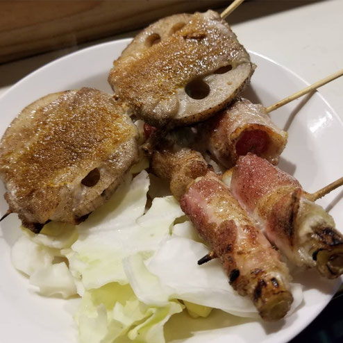 屋台：錦ちゃん_きんちゃん、料理：とまと巻、れんこん巻、ねぎ巻
