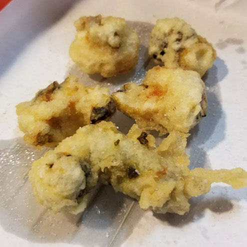 屋台：もり、料理：サザエ(天ぷら)